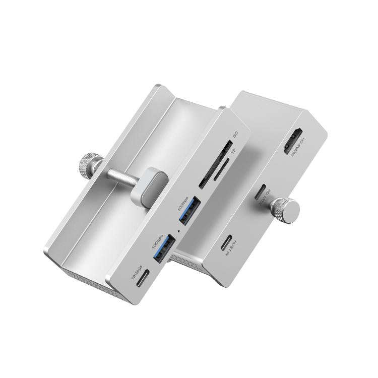 HCL-1071 7-port Type-C 3.2 Clamp Clamp Docking Station HUB with Type-C to Type-C Cable(Silver)