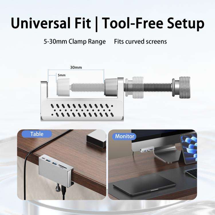 HCL-1071 7-port Type-C 3.2 Clamp Clamp Docking Station HUB with Type-C to Type-C Cable(Silver)
