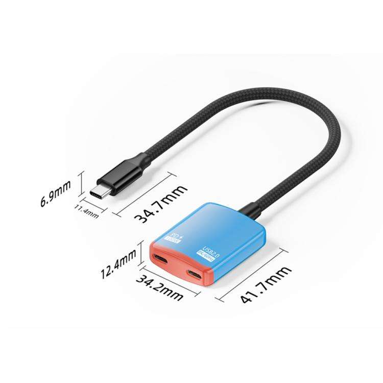 2 in 1 Type-C to Dual Type-C Full Featured AR Converter(Red Blue)