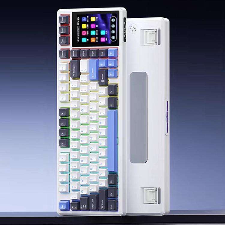 AULA L99 Smart Touch Screen Tri-Mode RGB Customizable Mechanical Keyboard(White Rain Listening Sw...
