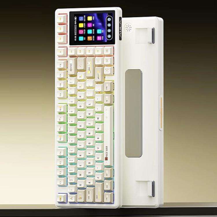 AULA L99 Smart Touch Screen Tri-Mode RGB Customizable Mechanical Keyboard(Milk Coffee Caramel Lat...