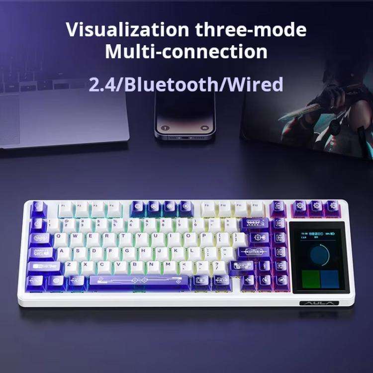 AULA L99 Smart Touch Screen Tri-Mode RGB Customizable Mechanical Keyboard(Milk Coffee Caramel Lat...