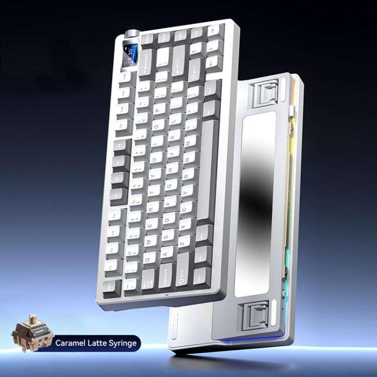 AULA nova75 Smart Display Tri-Mode RGB Customizable Gaming Mechanical Keyboard(Gray White Star Ve...