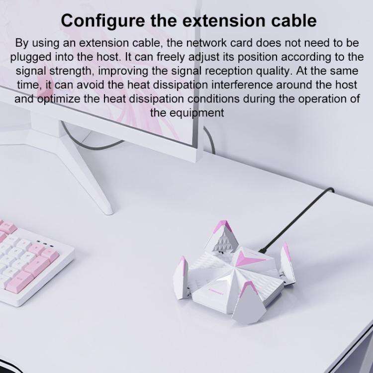 COMFAST CF-988BE 6500Mbps WiFi7 USB 3.0 Tri-Band Driverless Wireless Network Adapter(Pink White)