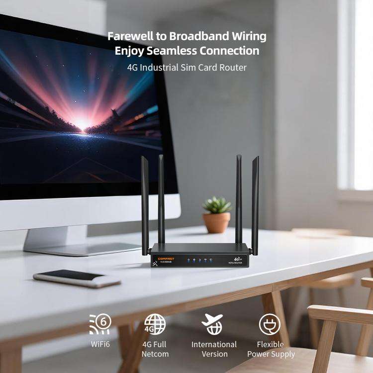 COMFAST CF-E15 Industrial Grade 4G SIM to Ethernet / WiFi Router, Plug:EU Plug(Black)