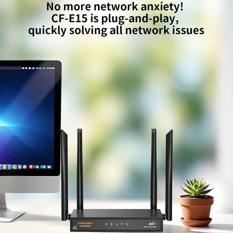 COMFAST CF-E15 Industrial Grade 4G SIM to Ethernet / WiFi Router, Plug:EU Plug(Black)