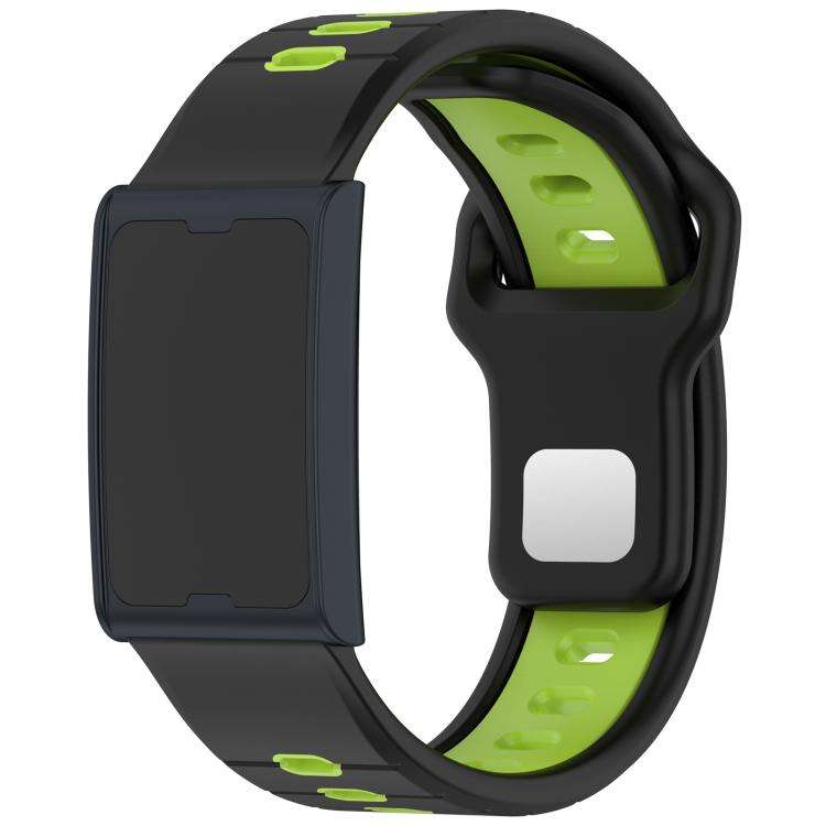 For Amazfit Helio Strap Horizontal Stripes Reverse Buckle Two Color Silicone Watch Band(Black Green)