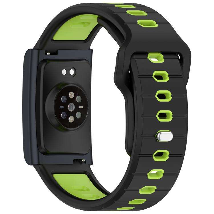 For Amazfit Helio Strap Horizontal Stripes Reverse Buckle Two Color Silicone Watch Band(Black Green)