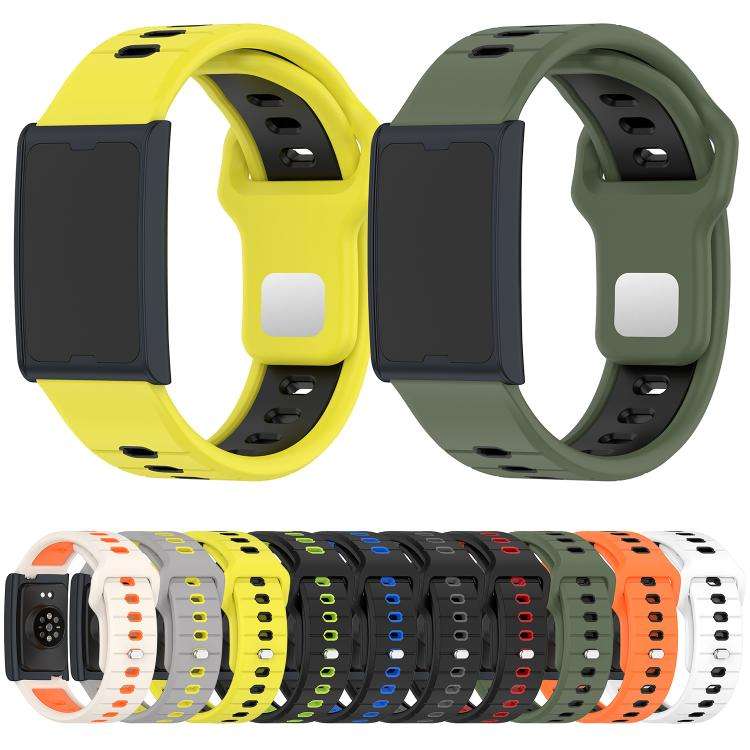For Amazfit Helio Strap Horizontal Stripes Reverse Buckle Two Color Silicone Watch Band(Black Green)
