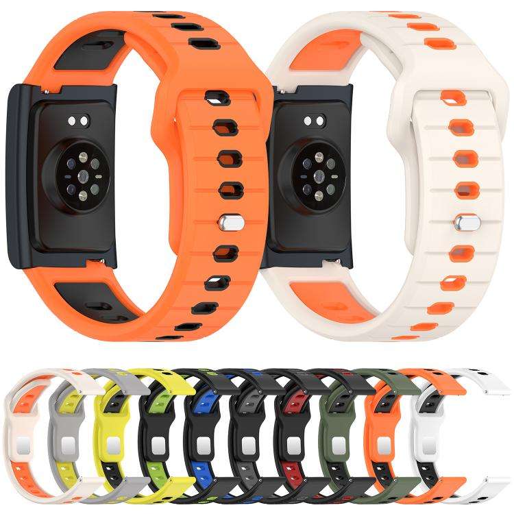 For Amazfit Helio Strap Horizontal Stripes Reverse Buckle Two Color Silicone Watch Band(Black Green)