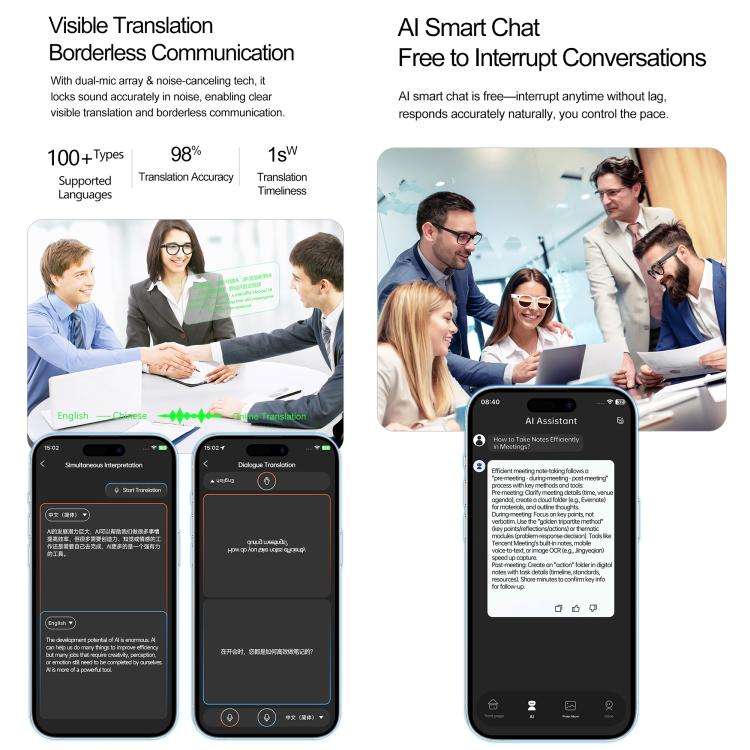 W611Pro Smart AI Glasses 8MP Camera, WIFI, AI Translation(Black Frame Anti-blue Light Lenses)