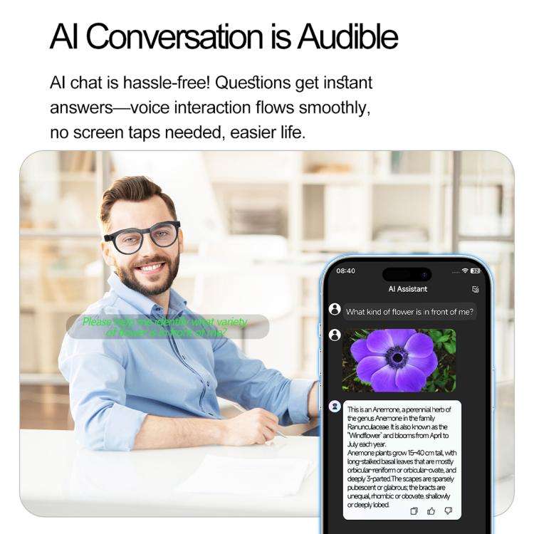 W611Pro Smart AI Glasses 8MP Camera, WIFI, AI Translation(Black Frame Anti-blue Light Lenses)