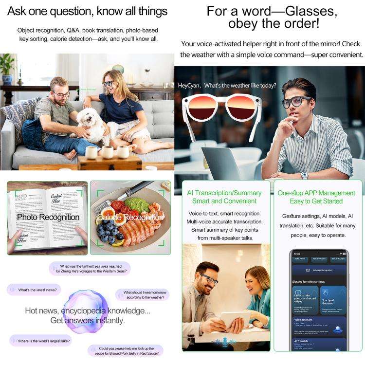 W611Pro Smart AI Glasses 8MP Camera, WIFI, AI Translation(Black Frame Sunglass Lens)