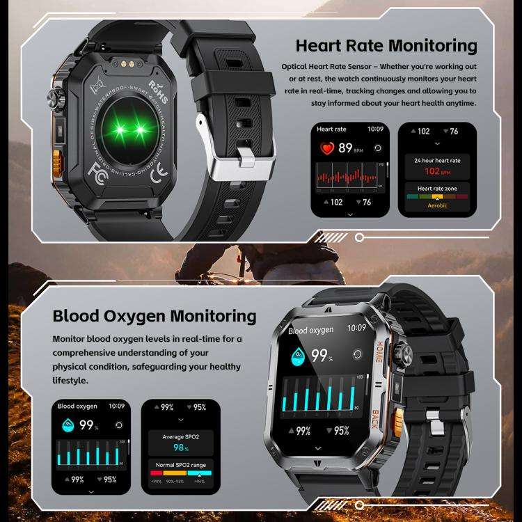 MT62 2.01-inch IPS Display Outdoor Adventures Smart Watch with 1000mAh Battery & Flashlight(Silve...