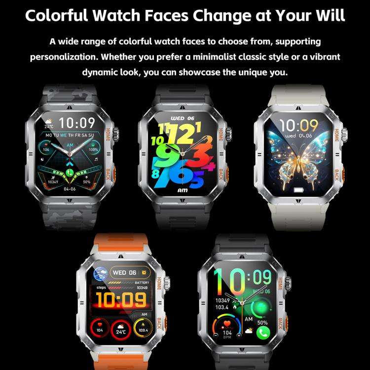 MT62 2.01-inch IPS Display Outdoor Adventures Smart Watch with 1000mAh Battery & Flashlight(Silver)