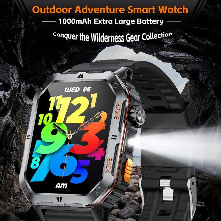 MT62 2.01-inch IPS Display Outdoor Adventures Smart Watch with 1000mAh Battery & Flashlight(Silve...