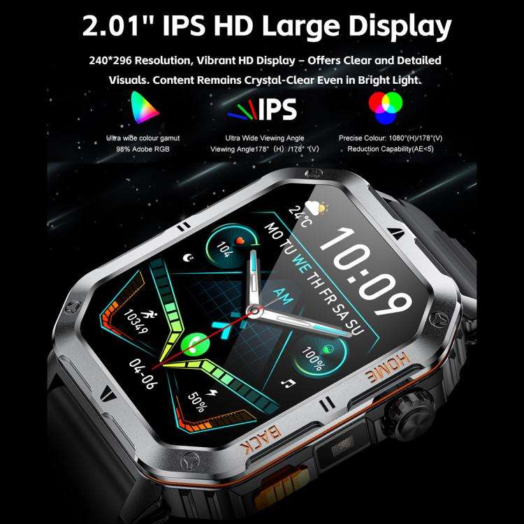 MT62 2.01-inch IPS Display Outdoor Adventures Smart Watch with 1000mAh Battery & Flashlight(Silver)