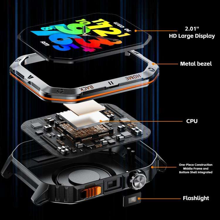 MT62 2.01-inch IPS Display Outdoor Adventures Smart Watch with 1000mAh Battery & Flashlight(Silver)
