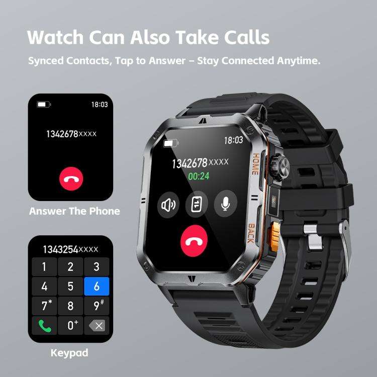 MT62 2.01-inch IPS Display Outdoor Adventures Smart Watch with 1000mAh Battery & Flashlight(Silver)