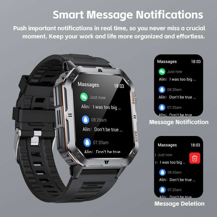 MT62 2.01-inch IPS Display Outdoor Adventures Smart Watch with 1000mAh Battery & Flashlight(Silver)