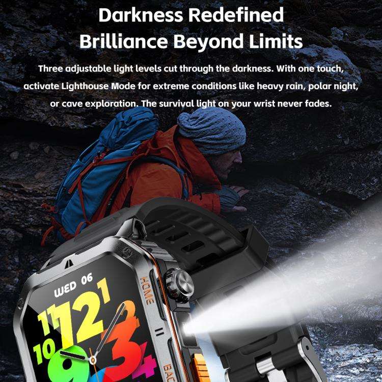 MT62 2.01-inch IPS Display Outdoor Adventures Smart Watch with 1000mAh Battery & Flashlight(Silver)
