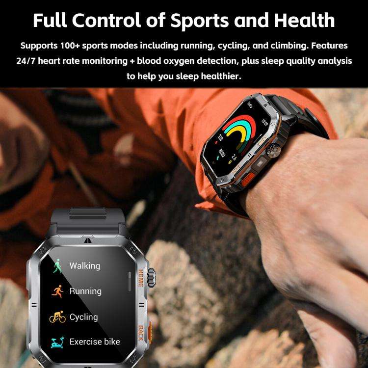 MT62 2.01-inch IPS Display Outdoor Adventures Smart Watch with 1000mAh Battery & Flashlight(Silver)