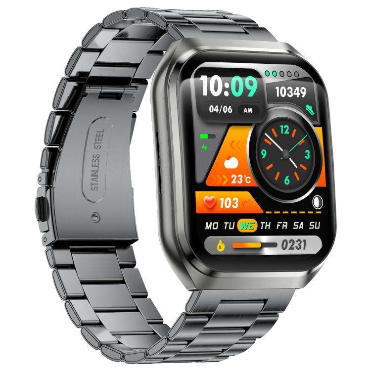 MT66 1.83-inch IPS Curved Screen Smart Watch with 1000mAh Battery(Black Case Steel Strap)
