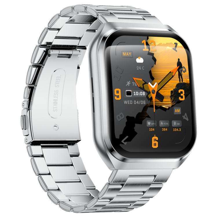 MT66 1.83-inch IPS Curved Screen Smart Watch with 1000mAh Battery(Silver Case Steel Strap)