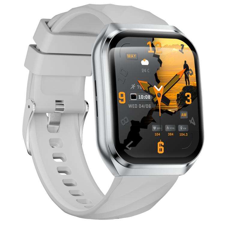 MT66 1.83-inch IPS Curved Screen Smart Watch with 1000mAh Battery(Silver Case Silicone Strap)
