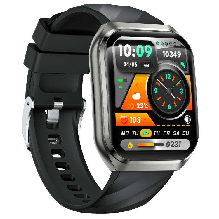 MT66 1.83-inch IPS Curved Screen Smart Watch with 1000mAh Battery(Black Case Silicone Strap)