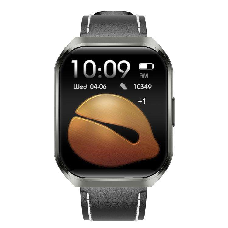 MT66 1.83-inch IPS Curved Screen Smart Watch with 1000mAh Battery(Black Case Leather Strap)