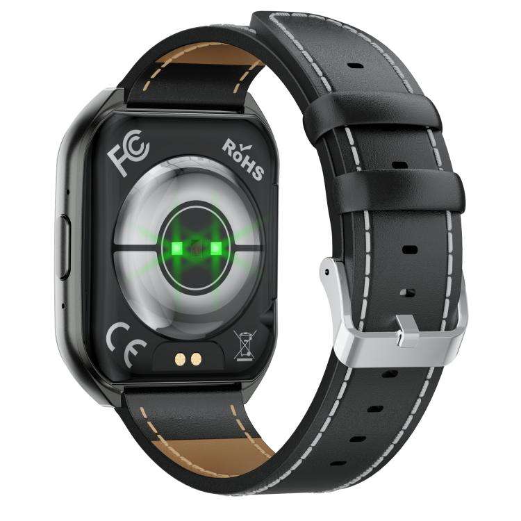 MT66 1.83-inch IPS Curved Screen Smart Watch with 1000mAh Battery(Black Case Leather Strap)