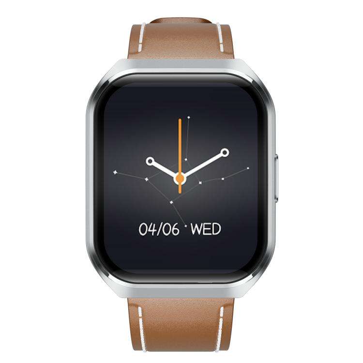 MT66 1.83-inch IPS Curved Screen Smart Watch with 1000mAh Battery(Silver Case Leather Strap)