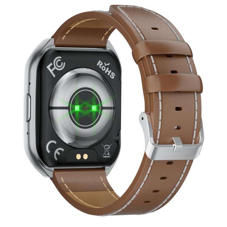 MT66 1.83-inch IPS Curved Screen Smart Watch with 1000mAh Battery(Silver Case Leather Strap)