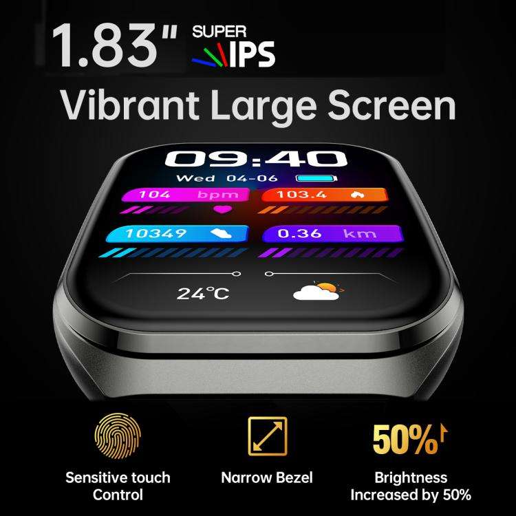 MT66 1.83-inch IPS Curved Screen Smart Watch with 1000mAh Battery(Black Case Silicone Strap)