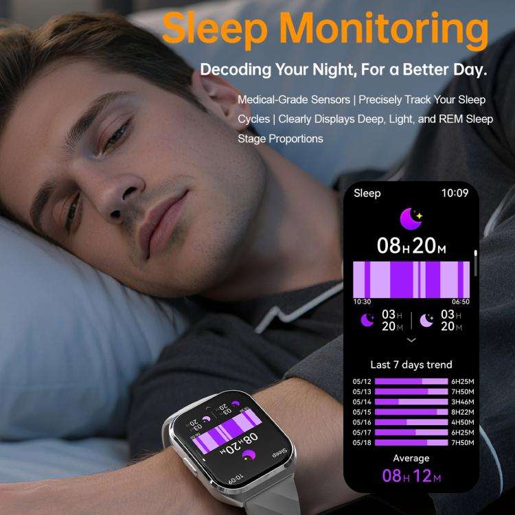 MT66 1.83-inch IPS Curved Screen Smart Watch with 1000mAh Battery(Silver Case Leather Strap)