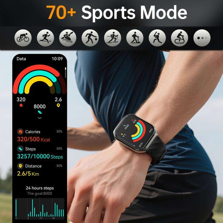 MT66 1.83-inch IPS Curved Screen Smart Watch with 1000mAh Battery(Silver Case Leather Strap)