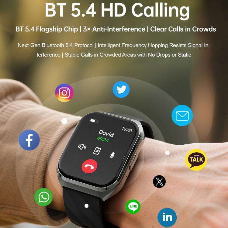 MT66 1.83-inch IPS Curved Screen Smart Watch with 1000mAh Battery(Black Case Leather Strap)