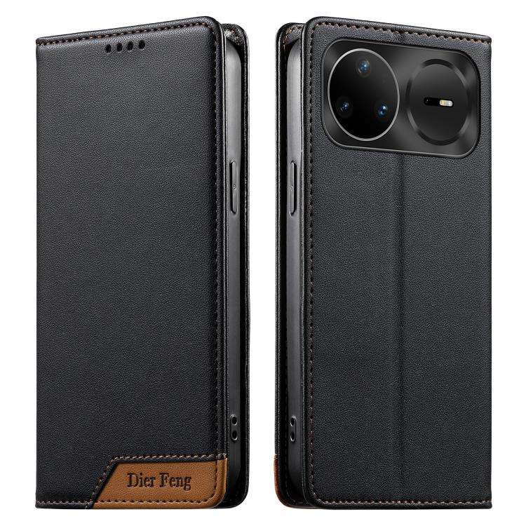 For Huawei Nova 15 Pro Dierfeng Splicing Strong Magnetic RFID Vegan Leather Phone Case(Black)