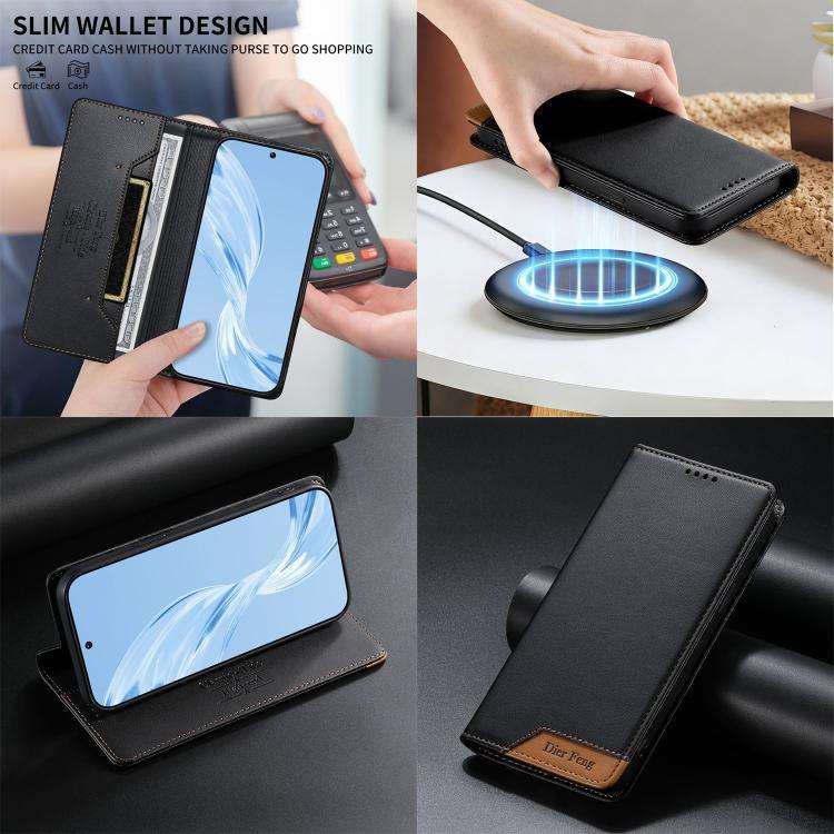 For Huawei Nova 15 Pro Dierfeng Splicing Strong Magnetic RFID Vegan Leather Phone Case(Black)