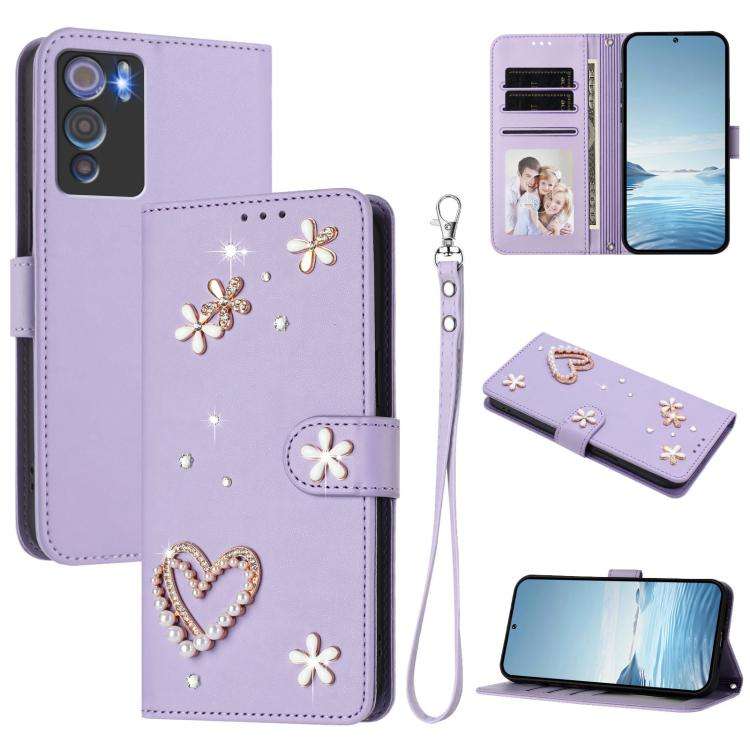 For Doogee N60 Pro ZS01 Double-Layer Heart Floral Vegan Leather Phone Case with Wrist Strap(Light...