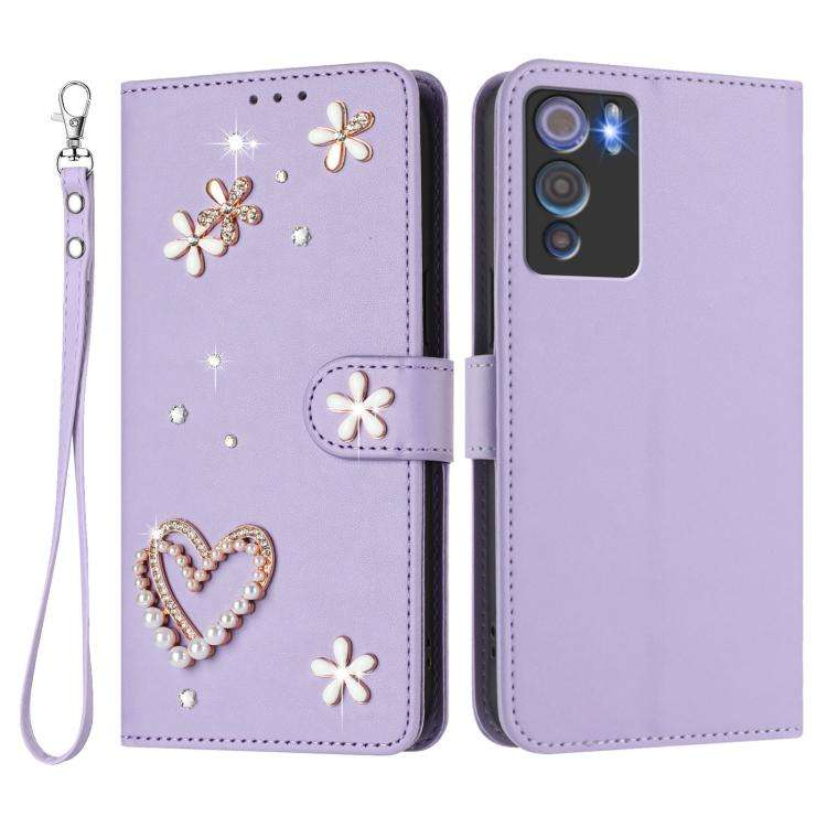 For Doogee N60 Pro ZS01 Double-Layer Heart Floral Vegan Leather Phone Case with Wrist Strap(Light...