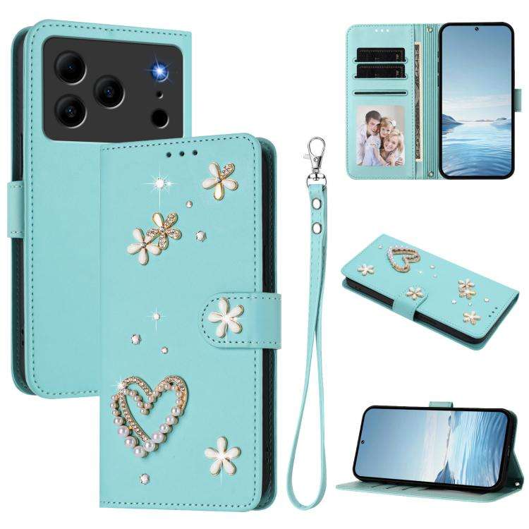 For Doogee Note 56 Pro ZS01 Double-Layer Heart Floral Vegan Leather Phone Case with Wrist Strap(M...