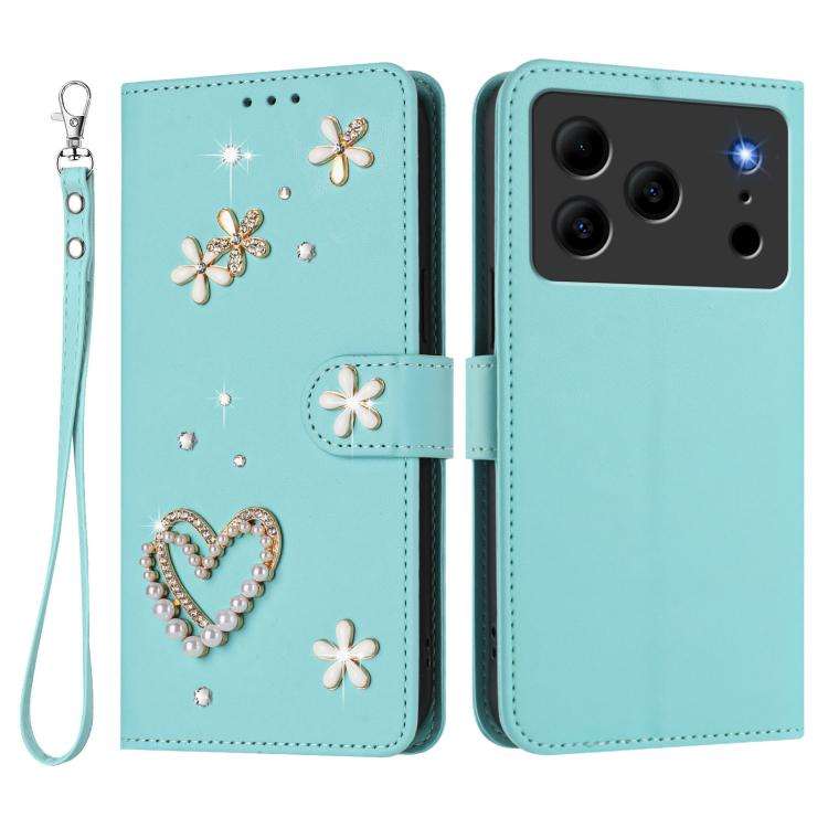 For Doogee Note 56 Pro ZS01 Double-Layer Heart Floral Vegan Leather Phone Case with Wrist Strap(M...
