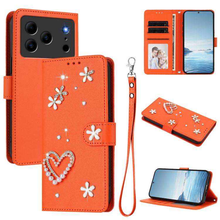 For Doogee Note 56 Pro ZS01 Double-Layer Heart Floral Vegan Leather Phone Case with Wrist Strap(O...