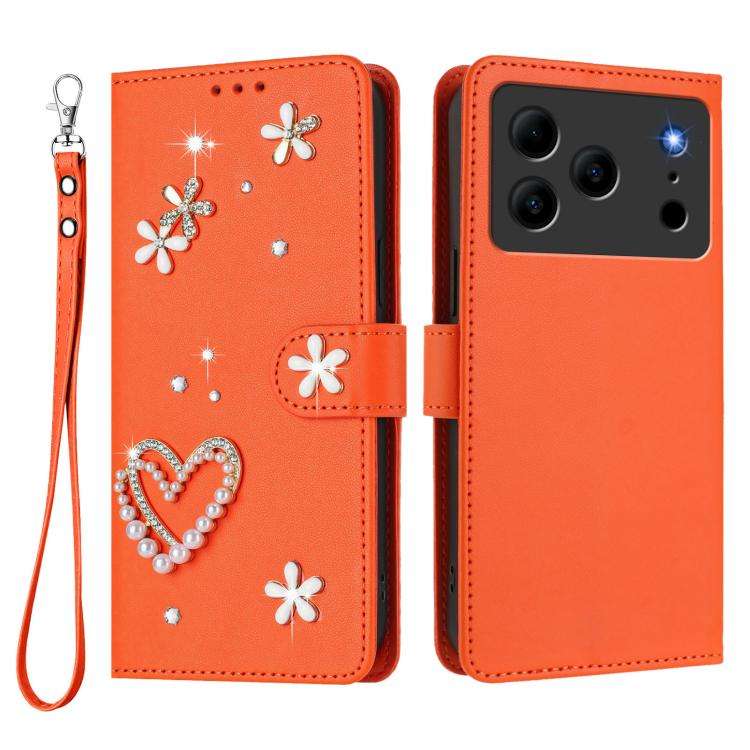 For Doogee Note 56 Pro ZS01 Double-Layer Heart Floral Vegan Leather Phone Case with Wrist Strap(O...