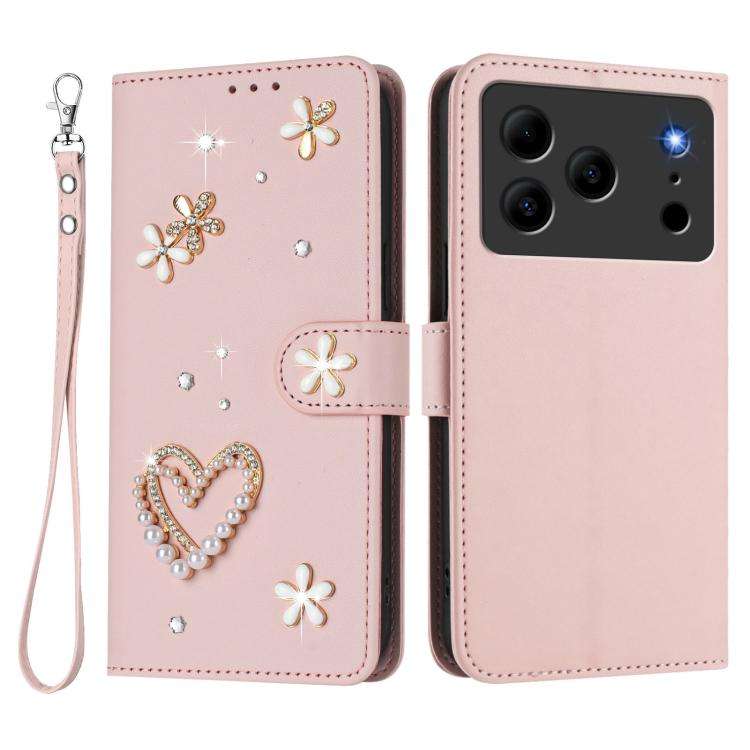 For Doogee Note 56 Pro ZS01 Double-Layer Heart Floral Vegan Leather Phone Case with Wrist Strap(P...