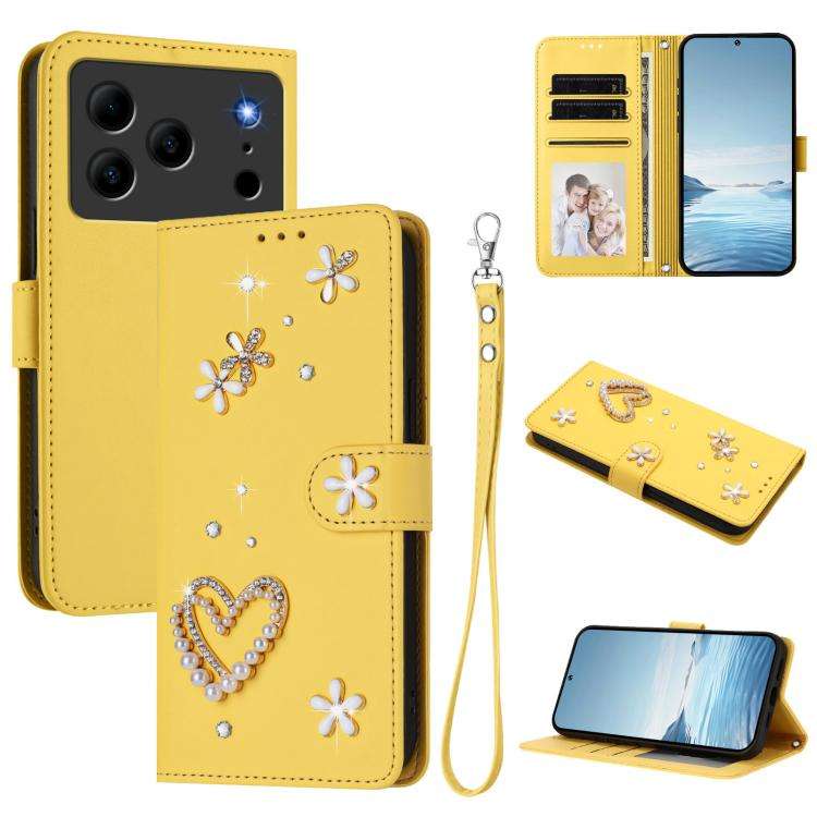 For Doogee Note 56 Pro ZS01 Double-Layer Heart Floral Vegan Leather Phone Case with Wrist Strap(Y...