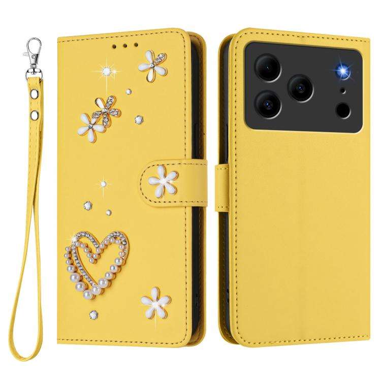 For Doogee Note 56 Pro ZS01 Double-Layer Heart Floral Vegan Leather Phone Case with Wrist Strap(Y...