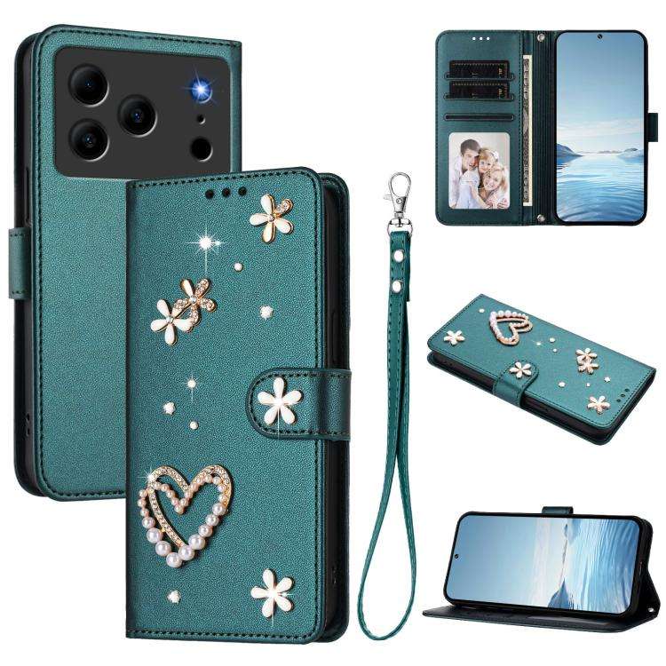 For Doogee Note 56 Pro ZS01 Double-Layer Heart Floral Vegan Leather Phone Case with Wrist Strap(D...